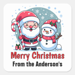 Sticker Carré Joli Père Noël et bonhomme de neige Noël personnal