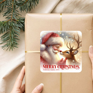 Sticker Carré Joli Père Noël Rudolph Personnalisé Vacances Enfan