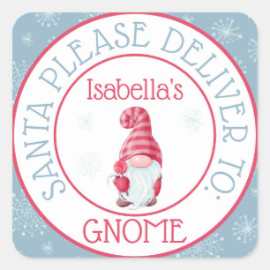 Sticker Carré Joli Père Noël, veuillez livrer à votre gnome