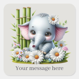 Sticker Carré Joli petit éléphant fille ajouter un message
