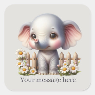 Sticker Carré Joli petit éléphant fille ajouter un message
