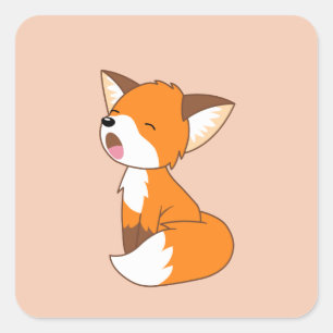 Sticker Carré Joli Petit Fox couché sur Peach