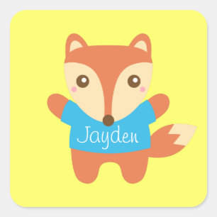 Sticker Carré Joli petit renard en bleu, pour les enfants