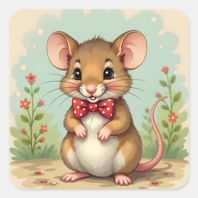 Sticker Carré Joli petit souris mignon avec cravate (Devant)