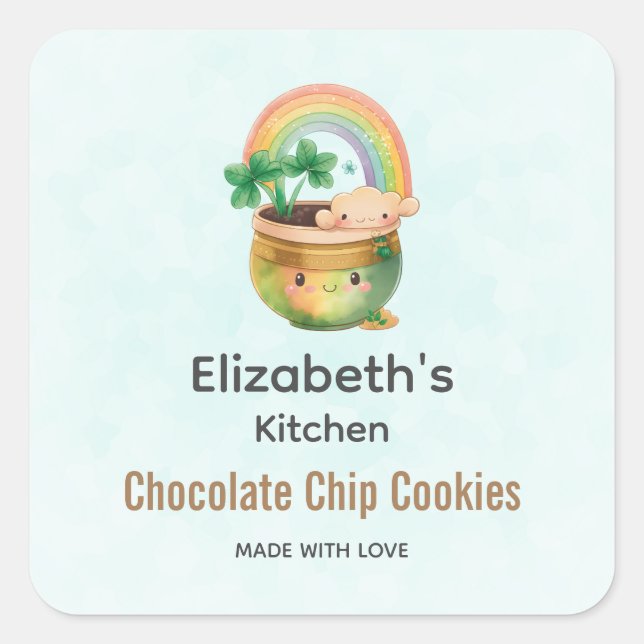 Sticker Carré Joli Planteur Jardin avec Arc en Ciel & Cuisine de (Devant)