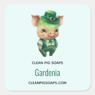 Sticker Carré Joli porc vert Fairytale dans le biz savon soigné