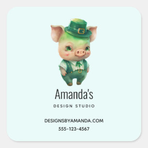 Sticker Carré Joli porc vert Fairytale dans une affaire soignée