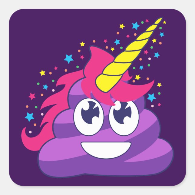Sticker Carré Joli pourpre Unicorn Poop Emoji (Devant)