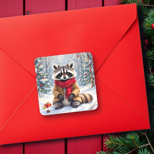 Sticker Carré Joli Raccoon Whimsical (Créateur téléchargé)