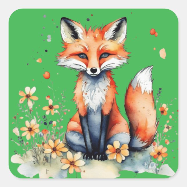 Sticker Carré Joli renard floral (Devant)