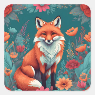 Sticker Carré Joli renard orange