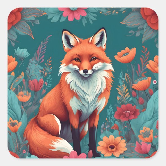 Sticker Carré Joli renard orange (Devant)