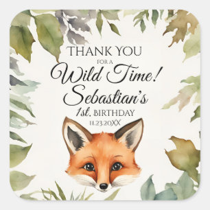 Sticker Carré Joli Renard Rouge Merci forestier Anniversaire