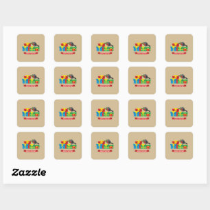 Sticker Carré Joli Robin Et Les Quatre Cadeaux Colorés