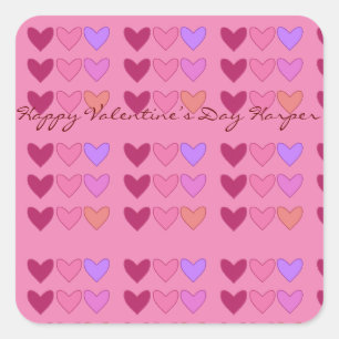 Sticker Carré Joli rose aux Coeurs Coloré Saint-Valentin