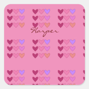 Sticker Carré Joli Rose Avec Coeurs Filles Colorées