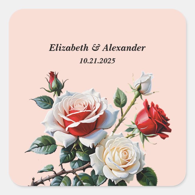 Sticker Carré Joli rose blanc rose rose rose mariage floral (Devant)