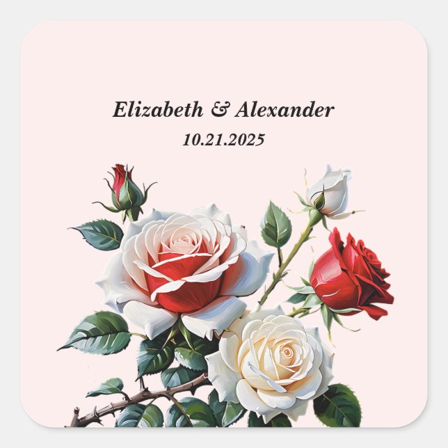 Sticker Carré Joli rose blanc rose rose rose mariage floral (Devant)
