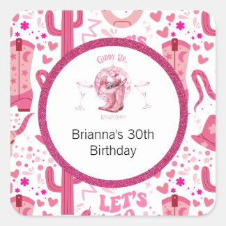 Sticker Carré Joli rose et Parties scintillant fille fille Anniv