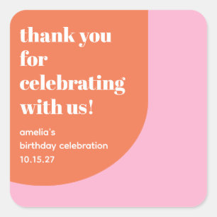 Sticker Carré Joli rose orange 21e anniversaire Merci personnali