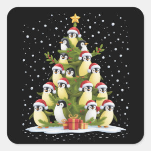 Sticker Carré Joli sapin de Noël au pingouin drôle de fête