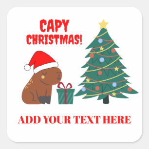 Sticker Carré Joli sapin de Noël de capybara
