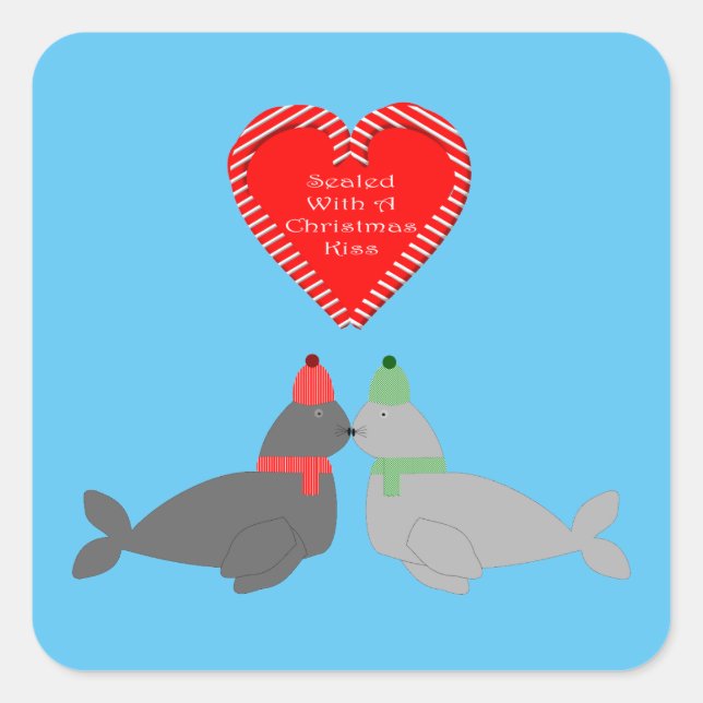 Sticker Carré Joli Seals de baiser de Noël (Devant)