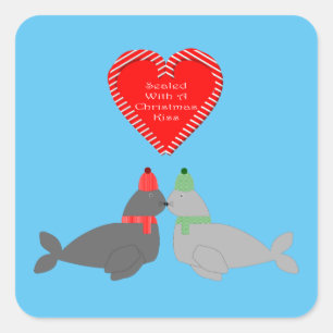 Sticker Carré Joli Seals de baiser de Noël