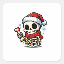 Joli squelette de Noël tenant un bonbon canne Kawa