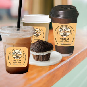 Sticker Carré Joli style rétro Café tendance Boutique Logo perso