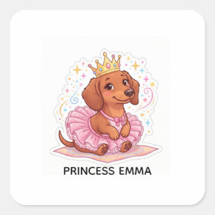 Sticker Carré Joli T-Shirt Princesse Teckel Nom Personnalisé Fil