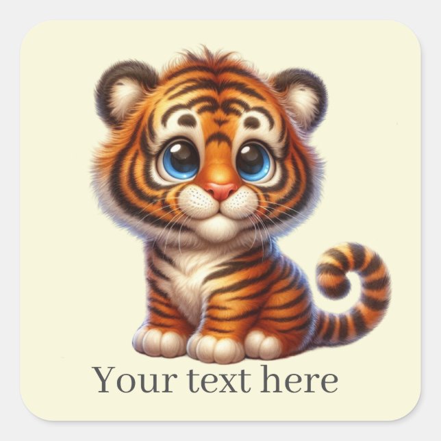 Sticker Carré Joli tigre bébé ajouter du texte (Devant)