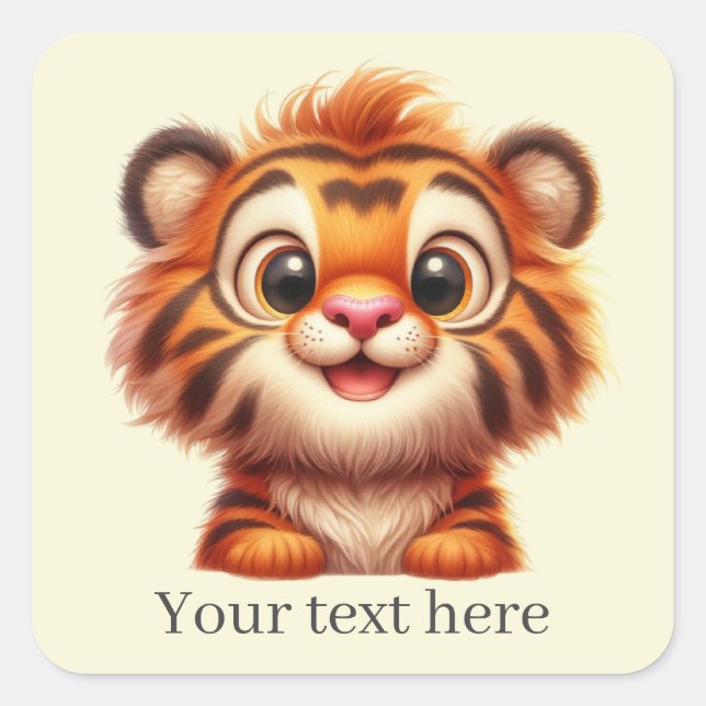 Sticker Carré Joli tigre bébé ajouter du texte (Devant)
