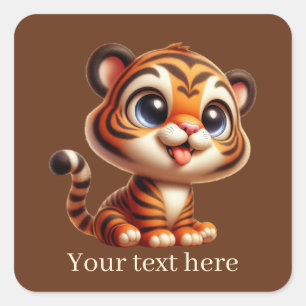 Sticker Carré Joli tigre bébé ajouter du texte