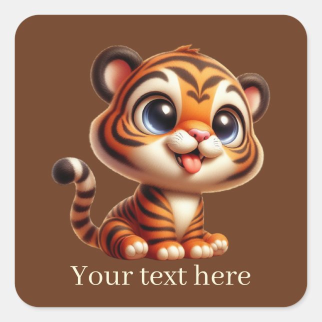 Sticker Carré Joli tigre bébé ajouter du texte (Devant)