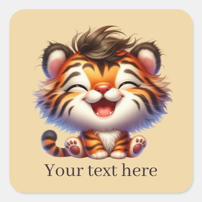 Sticker Carré Joli tigre bébé ajouter du texte (Devant)
