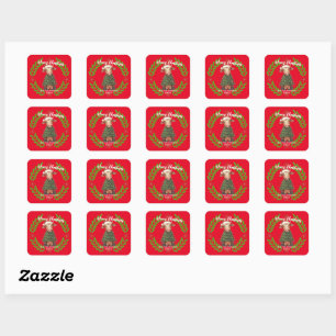 Sticker Carré Joli vache joyeux Noël arbre de Noël veau bœuf mot