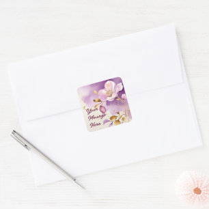 Sticker Carré Joli violet or Floral