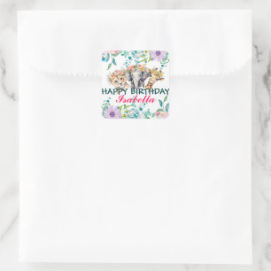 Sticker Carré Joli zoo floral jungle Animaux Anniversaire Bienve