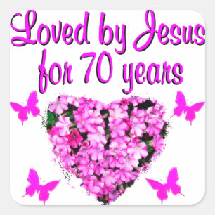 STICKER CARRÉ JOLIE 70E ANNIVERSAIRE ROSE CONCEPTION DE PHOTO FL