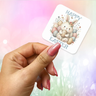 Sticker Carré Jolie aquarelle Lapin Pâques