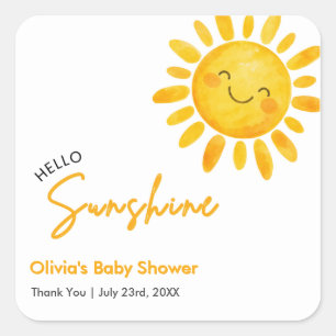Sticker Carré Jolie Baby-Shower Bohème Hello Sunshine