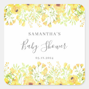 Sticker Carré Jolie Baby Shower Fleur Jaune Genre Neutre