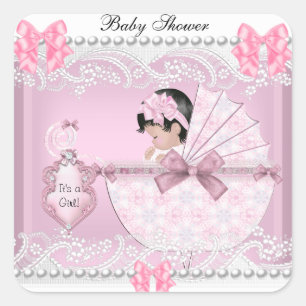 Sticker Carré Jolie Baby Shower Mignonne Bébé Fille Dentelle Ros