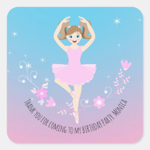 Sticker Carré Jolie Ballerina fille fête d'anniversaire