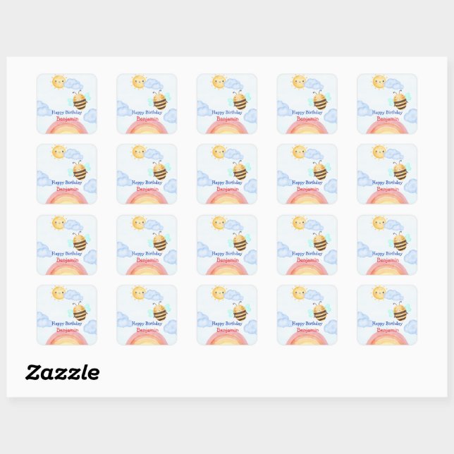 Sticker Carré Jolie bee bee bee fête d'anniversaire (Feuille)