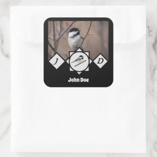 Sticker Carré Jolie Carolina Chickadee Monogramme Photo