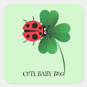 Sticker Carré Jolie coccinelle rouge sur Lucky leaf Enfants