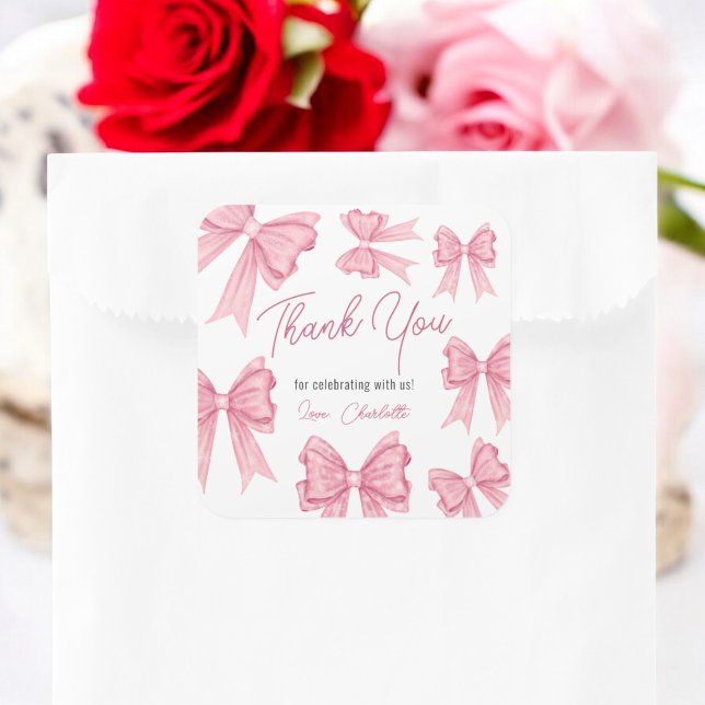 Sticker Carré Jolie Coquette Noël Baby shower cabot rose (Cute Christmas Coquette Pink Bow Baby Shower Square Sticker)
