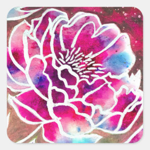 Sticker Carré Jolie Dahlia Rose Fille Jolie Aquarelle Florale